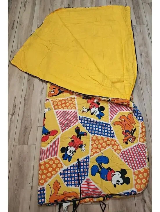 Vintage Disney Mickey Minnie Pluto Patchwork Kids Sleeping Bag 34x60 Sears - Picture 6 of 9